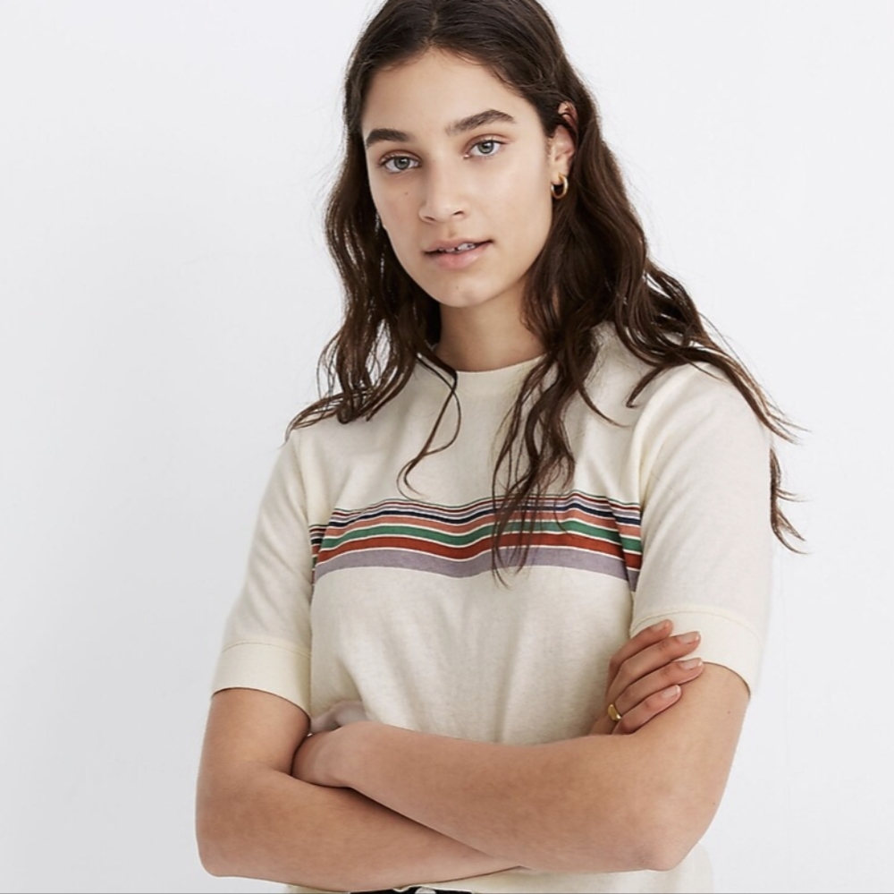 Madewell Tee size small Recycled Cotton Placed-Stripe Relaxed Tee